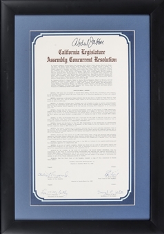 1989 Kareem Abdul-Jabbar Signed California Legislature Assembly Concurrent Resolution On Retirement In 17x23 Framed Display (Abdul-Jabbar LOA)